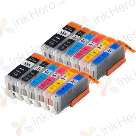 Pack de 12 Canon PGI-580XXL & CLI-581XXL cartouches d'encre compatibles super haute capacité (Ink Hero)