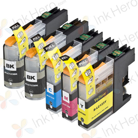 Pack de 5 Brother LC123 (LC121) cartouches d'encre compatibles haute capacité (Ink Hero)